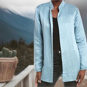 Eileen Fisher Sky Blue Silk,Satin, Jacket  Sz XS  NWT $387